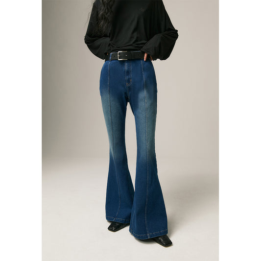 Retro slit denim pants