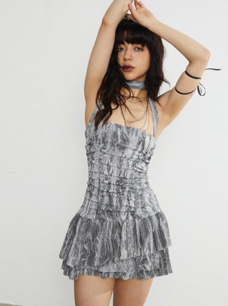 Tie-dye strap elastic tube dress