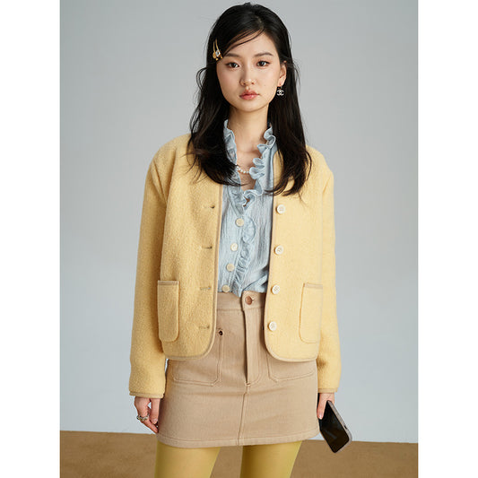 Autumn and winter yellow wool jacket