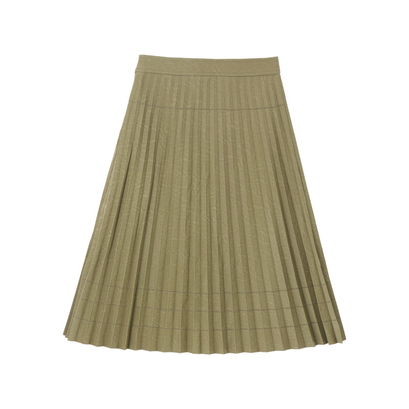 Pressed pleated leather skirt