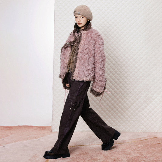 Romantic retro style warm fur coat