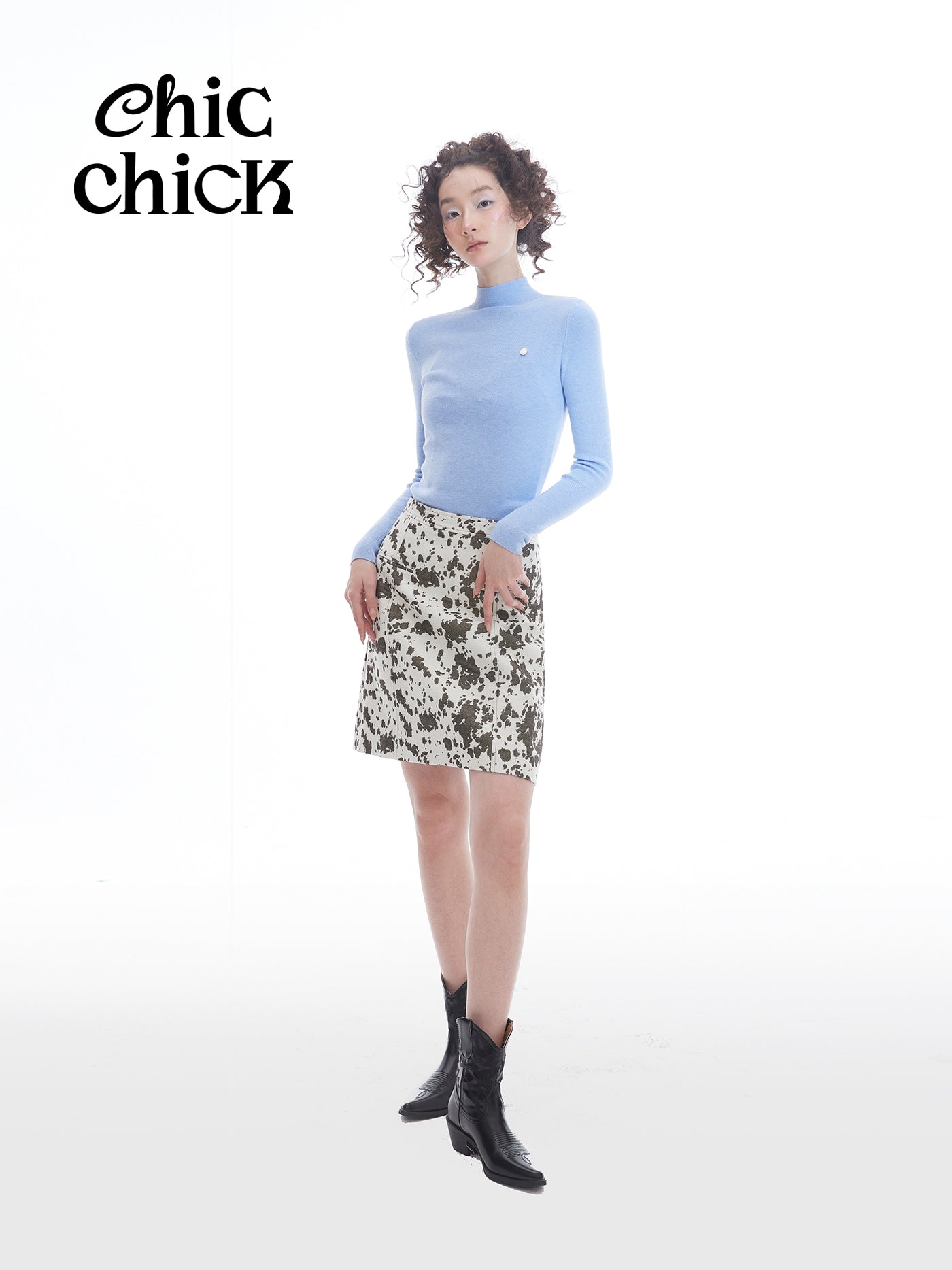 Cow pattern jacquard retro skirt