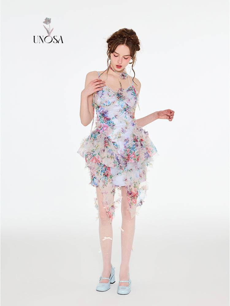 Three-dimensional lotus leaf suspender dress