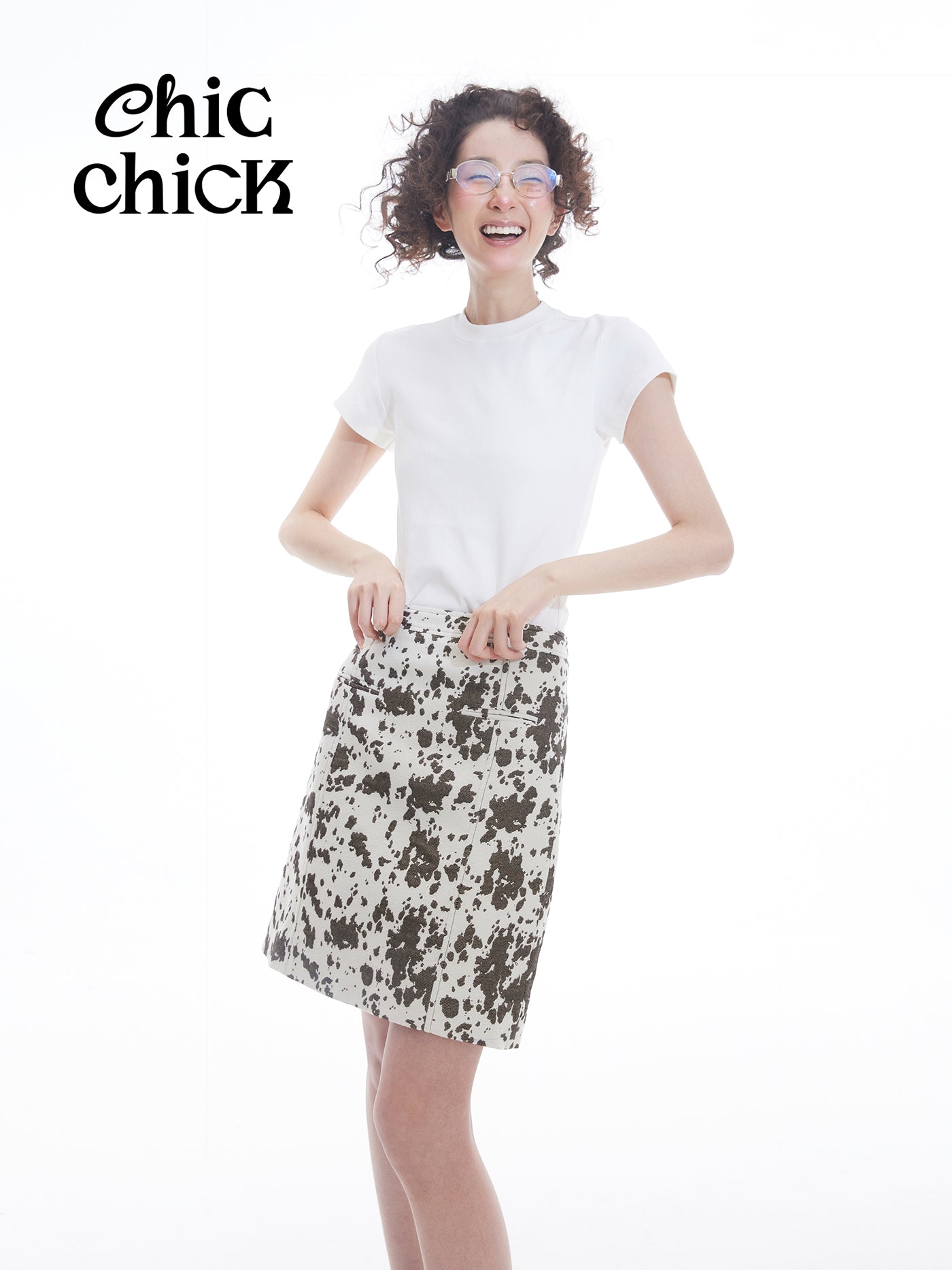 Cow pattern jacquard retro skirt