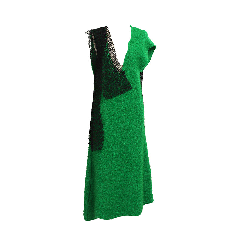 Velvet lace big V-neck sleeveless wool dress