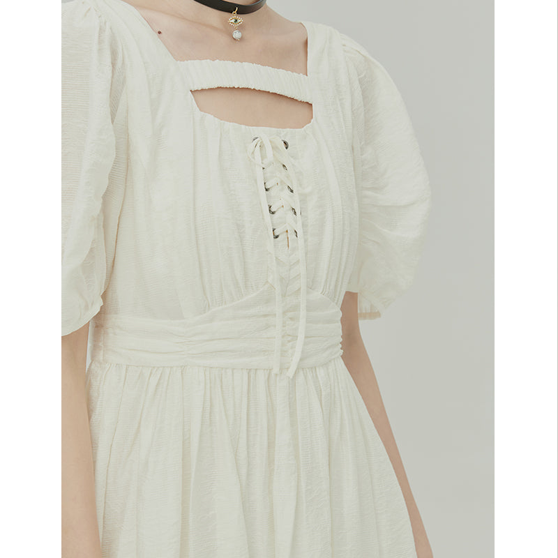 Jacquard Irregular Puff Sleeve Dress